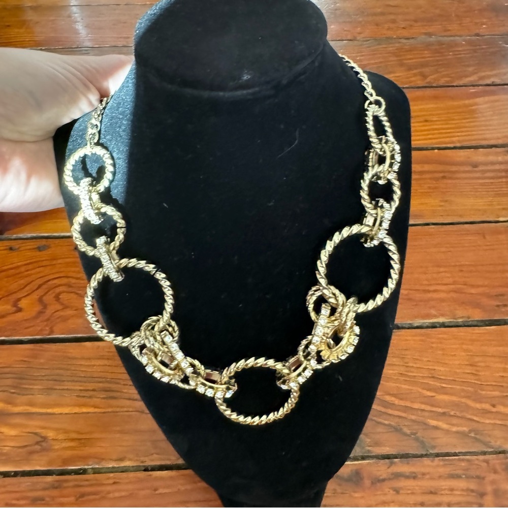 Gold Tone Cubic Zirconia Circle Chain Necklace